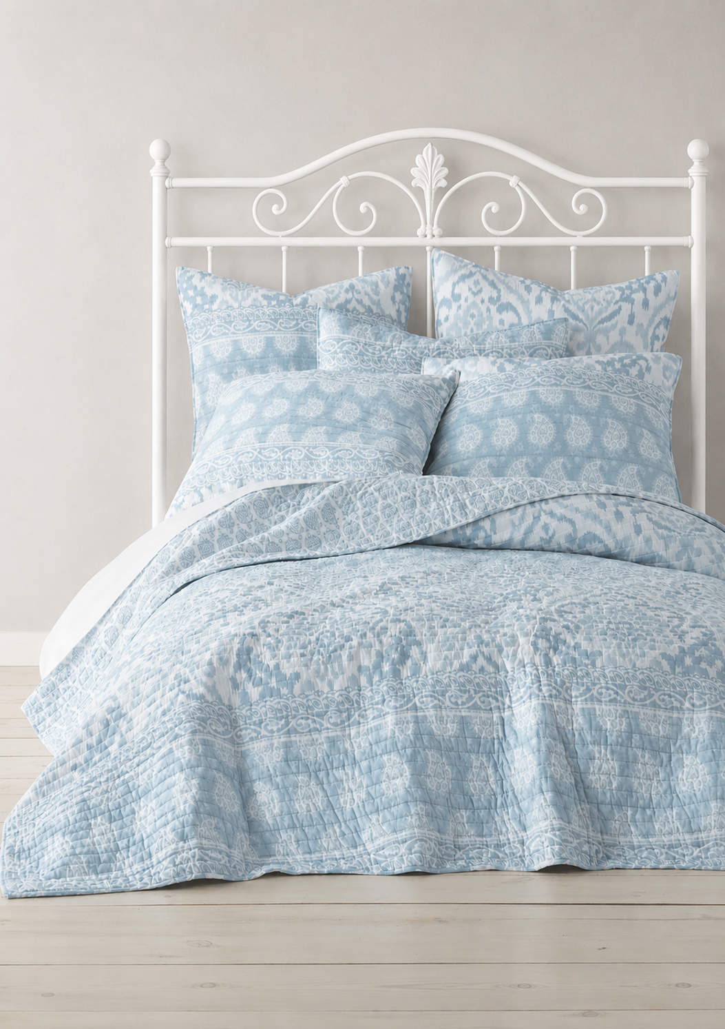 Soft Blue and White Yarra Quilt and Pillowcase Set